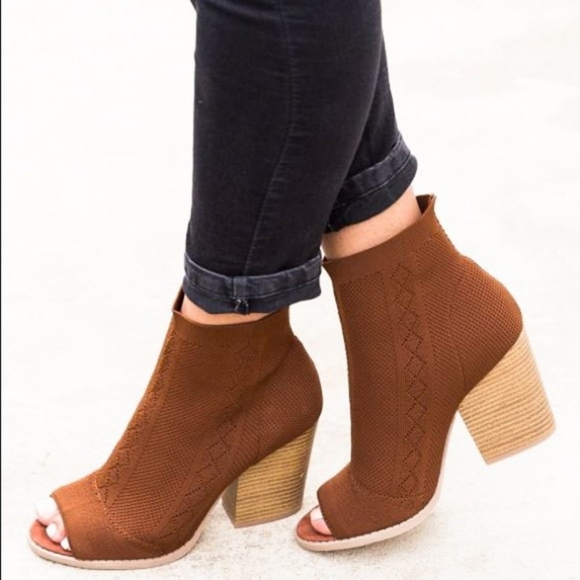 Rust Brown Open Toe Booties - Picture 2 of 2